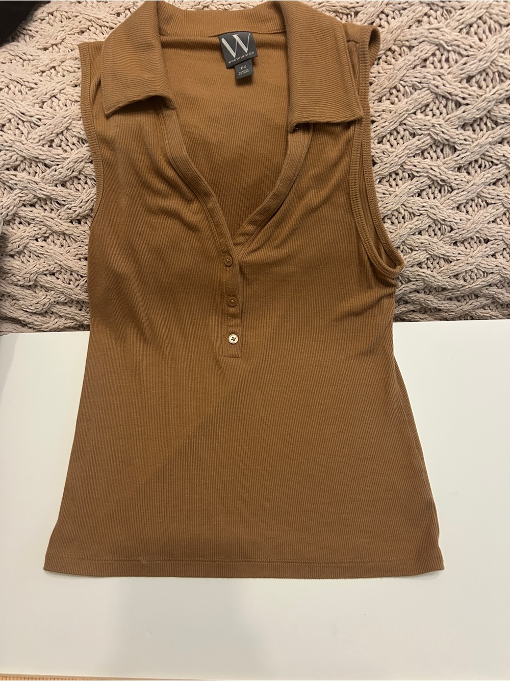 Worthington Ribbed Polo Tank Top - Caramel Brown SP - Picture 1 of 4